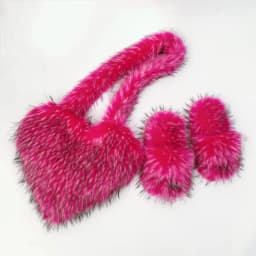 Luxury Fluffy Faux Fur Heart Shape Bag With Slippers For Women Raccoon Brown Teddy Bear Fox Fur Slides Heart Bag Sets Girls