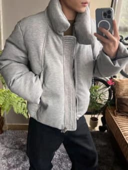 Men Unique Wrap High Collar Zip Up Padded Jacket Cropped Drawstring Hem Loose Light Quilted Coat Minimalist Streetwear Casual