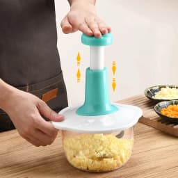 Manual Press Vegetable Chopper & Garlic Mincer Stainless Steel Blade Food Processor for Kitchen Cooking, Multifunctional Grinder