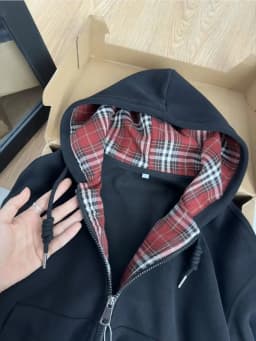 American Vintage Plaid Patchwork Zip Up Hoodie for Women Autumn Winter Loose Casual All Match Cardigan Jacket Women Y2k Top