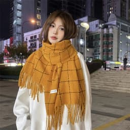Tassel Plaid Wool Scarf Cashmere Shawl Solid Color Long Shawl Korean Style Scarves Wool Scarves Winter Cashmere Scarves Student