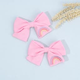 2Pcs Sky Blue Hairpins With Embroidered Rainbow Bow Handmade Pinches Girl Hair Clips Children School Party Accessories Headwear