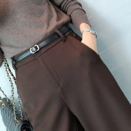 Wool Temperament BootPants Women's Autumn and Winter Wide-LegPants Slimming High WaistStraightCroppedPants CasualPants with Belt