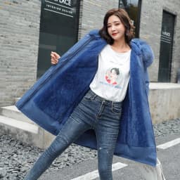 Parkas Jacket Women Cotton Coat Winter Mid Length Outerwear Fur Collar Plush Liner Hooded Drawstring Thick Windproof Office Lady