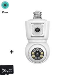 ICsee E27 6MP Bulb WiFi Camera Dual Lens Dual Screen Auto Tracking Two Way Audio Color Night Vision for Indoor Security Camera
