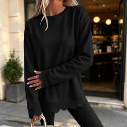 Womens Oversized Crewneck Sweatshirts Scalloped Casual Pullover Tops Sweatshirt Womens