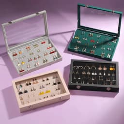 Velvet Clear Lid Earring Box Organizer Storage 32 Pairs Earrings Stud Tray Showcase Display Case