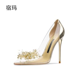 2026 Elegant Women's High Heels Clear Rhinestone Decorated Comfortable Transparent PVC Pointed Toe Pumps for Wedding And Party