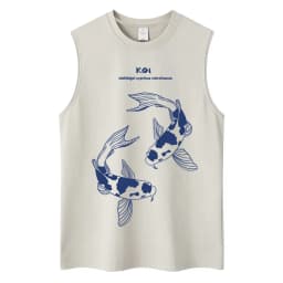 Japanese Ukiyo-e Beach Style Washed Tank Tops Naoshima Art Island Vintage Vests Men Women Cotton Casual Loose Sleeveless T Shirt