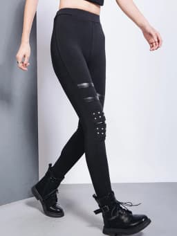 EAM High Elastic Waist Black Brief Long Rivet With Fleece Casual Pants New Trousers Women Fashion Autumn 2026 1DH7172