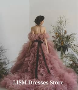 LISM One Line Collar A-Line Japan Wedding Dresses Removable Soft Tulle Strapless Tiered Layered Elegant Evening Gowns Customized