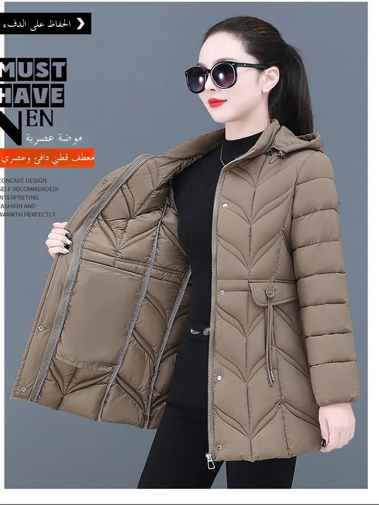 Seasonal Cotton down Jacket Women's Mid-Length Slim Fit Spring Autumn Winter Cotton Coat Hooded Zipper Closure Color
