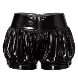 Womens Patent Leather Bubble Boxer Shorts Zipper Front Ruched Hot Pants for Rave Party Club Music Festival Stage Performance