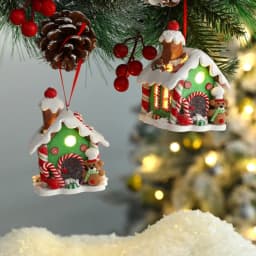 Christmas Theme Pendant Gingerbread Santa Claus Light House Soft Pottery Hanging Tree Year Party Decoration