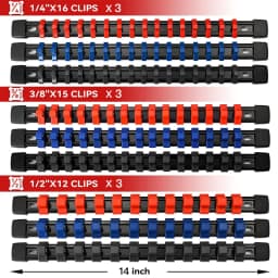 ABS Socket Organizer 1/2 inch 3/8 inch and 1/4 Clip Drive Socket Rail Holders Heavy Duty Socket Racks with Red Blue Black Clips
