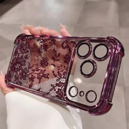 Luxury Burgundy Lace Electroplated Case for Iphone 18 Pro Max 17 16 15 14 11 12 13 Pro Max Plus Air 16e Shockproof Airbag Cover