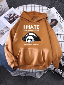 Cute Panda Sleeps Print New Women'S Sweatshirt Warm Vintage Pullover For Woman Fashion Korean Round Neck Hoodie Female
