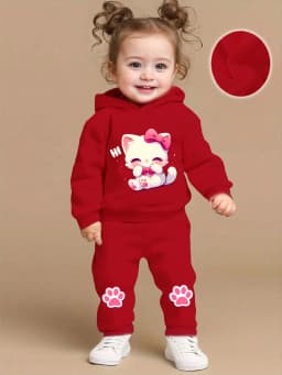 Cute Cartoon Cat Pattern Long Sleeve Fleece Romper + Casual Sports Pants Set for Baby Girls Spring Autumn Gift