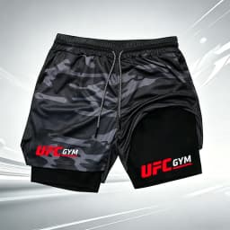 Men's UFC GYM 2-in-1 Compression Shorts Quick Dry Breathable Running Gym Training Shorts with Built-in Liner and Logo wx215