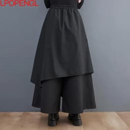 Solid Color Gothic Wide-leg Pants Women's 2026 Spring And Summer New Asymmetrical Hakama All-match Oversized Nine-point Pants
