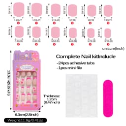 24Pcs Pink Flower Heart Kids False Nails Glossy Nude Short Oval Children's Press on Nails Sweet Girl Acrylic Fake Nail Patches#_