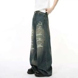 IEFB High Street Men's Denim Pants Hole Worn-out Streetwear Trousers Straight Wide Leg Casual Male Jeans New Autumn 2024 9C8513
