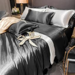 Solid Silk Bedding Set with Duvet Cover Bed Sheet Pillowcases Luxury King Single Double Couple Pillow Case Bedsheet