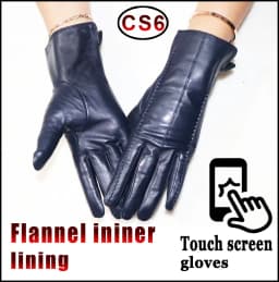 Leather gloves women's sheepskin flannel lining winter warmth high-grade black touch screen color leather gloves driving new