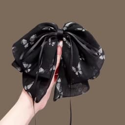 Elegant Versatile Chiffon Floral Print Bow Ponytail Clip Headwear For Women Girls Sweet Bow Ribbon Hair Clip Hair Accessories