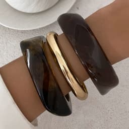 Salircon 3 Styles Vintage Punk Brown Thick Resin Acrylic Smudging Bangles Women Geometric Irregular Bracelets Pulseras Jewelry