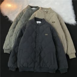 Diamond Pattern Men's Cotton Jacket Baseball Style Autumn Winter Coat Thickened Casual Loose Fit Youth Fashion
