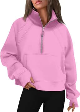 Women's Autumn/Winter Half-Zip Stand Collar Sweatshirt Casual Versatile Long Sleeve Hoodies Pullover