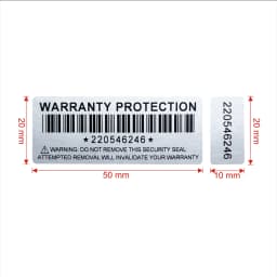 100% silver full transfer tamper obvious label security warranty invalid sticker Major minor double serial number label
