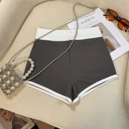 New Fashion Black White Patchwork High Waist Wrap Hip A-line Shorts Women Summer Gray Casual Wide-leg Short Pant Trend Popular
