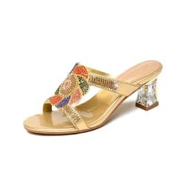 Summer New Comfort Non-slip High Heel Genuine Leather Crystal Inlaid Diamond Women's Beach Fashion Versatile Bohemian Shoes