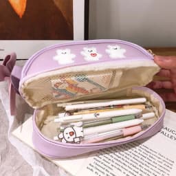 1Pcs Cute Girl Pencil Case Double Layer Strawberry Cherry Love Large Capacity Pencil Case Student Stationery Storage Pen Bag