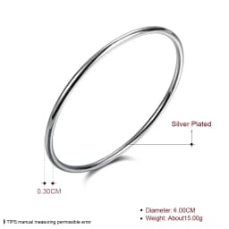 925 Sterling Silver Women's Bangle Simple Single Loop Design Diameter 6.5 Cm Silver Wedding Jewelry