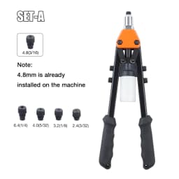 Rivet Gun Set, Manual Riveting Tool, Suitable For 2.4/3.2/4.0/4.8/6.4mm Rivets Home Rivet Gun Including 250 Rivets 5 Drill Bits