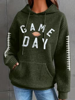 Women's Thick Waffle Knit Crew Neck Sweatshirt with Pocket – Solid Color Hip Length Winter Hoodie for Women's Winter Clothing
