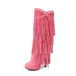 2022 Spring New High-Heeled V-Neck Fringed Women's Boots Round Toe Waterproof Fashion Sexy Fashion Set Of Feet Princess Boots