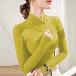De Rong Half High Collar Underlay Top Autumn/Winter Overlay Thick Warm Long Sleeve T-shirt for Women