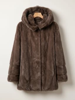IG Women Brown Hooded Single Button Mid-Length Faux Fur Coat, Side Pockets, Winter Warm Vintage Elegant Commute Outerwear