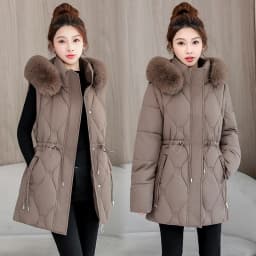 Simple Solid Color Large Fur Collar Hooded Removable Long-sleeved Down Cotton Jacket Women's 2025 Winter Thickened Warm Jacket