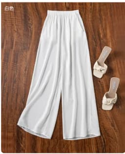 Tcyeek 100% Natural Silk Pants Women Summer Clothes Casual Elastic Waist Wide Leg Pants Solid Color Woman Trousers Streetwear