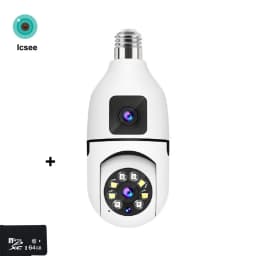 ICsee E27 6MP Bulb WiFi Camera Dual Lens Dual Screen Auto Tracking Two Way Audio Color Night Vision for Indoor Security Camera