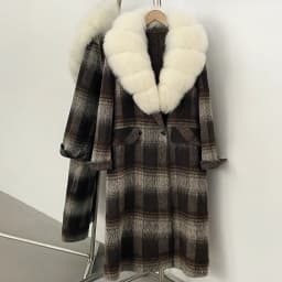 OFTBUY New Warm Winter Outerwear for Female Mid Long 100% Wool Coat Women Real Fox Fur Lapel Collar Vintage Plaid Woolen Jacket