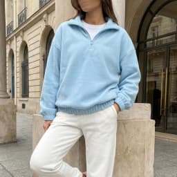 Tossy Fleece Half Zip Sweatshirt Long Sleeve Mock Neck Drop Shoulder Ribbed Cuff Ribbed Hem Oversized Daily Street Sweatshirt