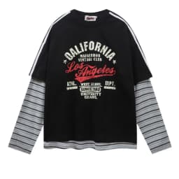 Retro patchwork color blocking casual loose print fake two-piece design sense round neck long sleeved T-shirt for men and women