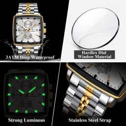 POEDAGAR Fashion Square Men Clock Luminous Waterproof Chronograph Date Men's Watches Stainless Steel Quartz Man Wristwatch Reloj