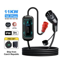 Kolanky Portable EV Charger 16A 11KW Type 2 Electric Vehicle PHEV Hybrid Cars Timer Adjust Current Home Charging Total 5M